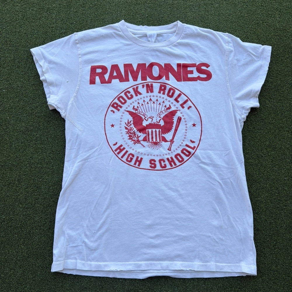 RAMONES High School Made Worn T-Shirt Size Small Distressed Madeworn